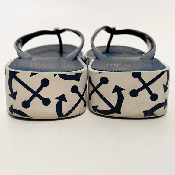 Brighton Womens Sandals Ahoy Anchor Print Nautical Blue White Flip Flops Size 9 - Picture 5 of 8